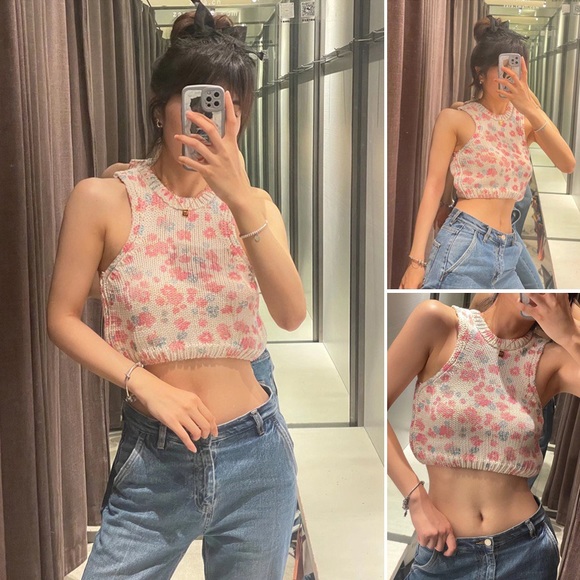 ๐ BNWT ZARA FLORAL KNIT TOP ๐ SMALL - Picture 3 of 7